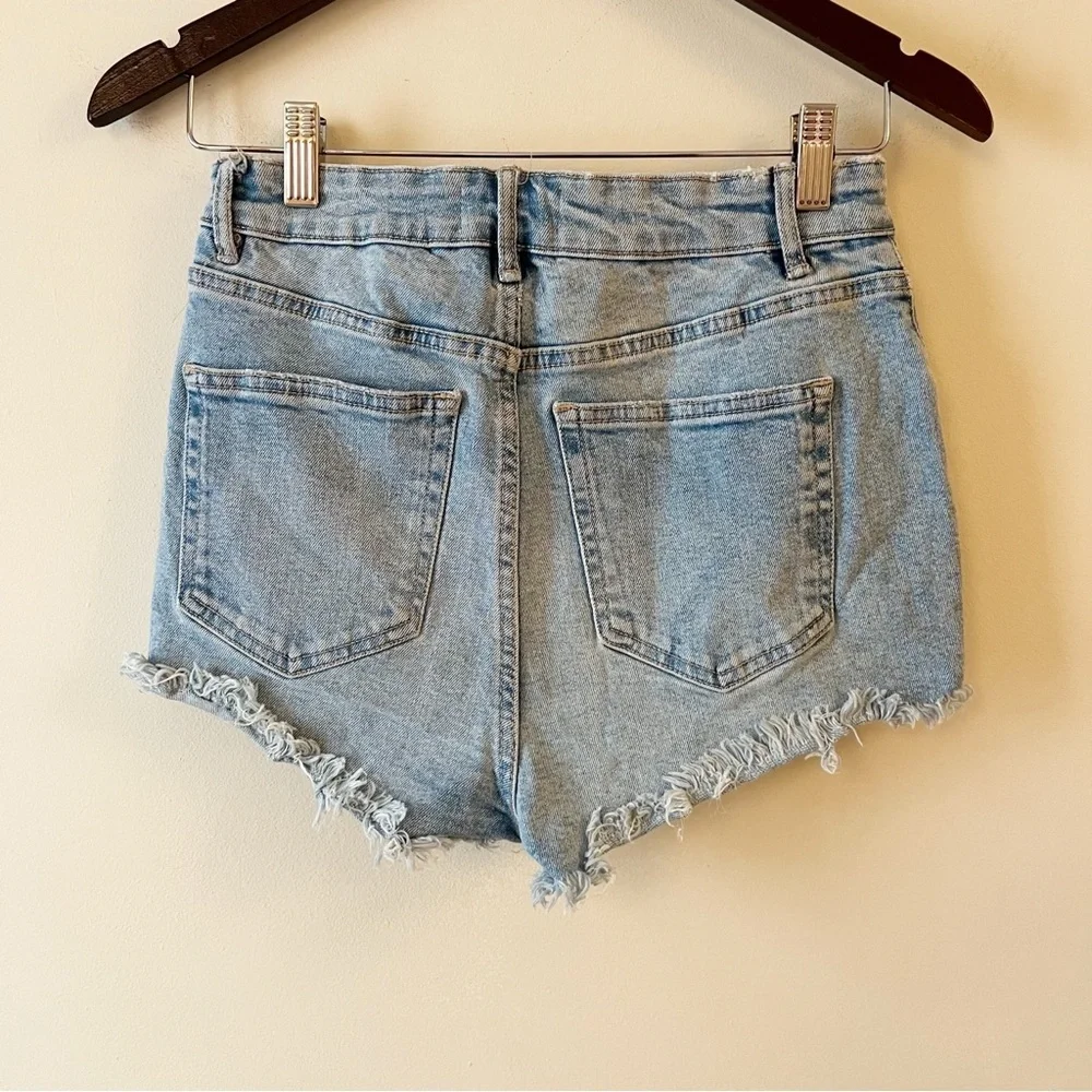 Zara High Rise Cut Off Jean Shorts Size 6 Distressed Light Blue Wash